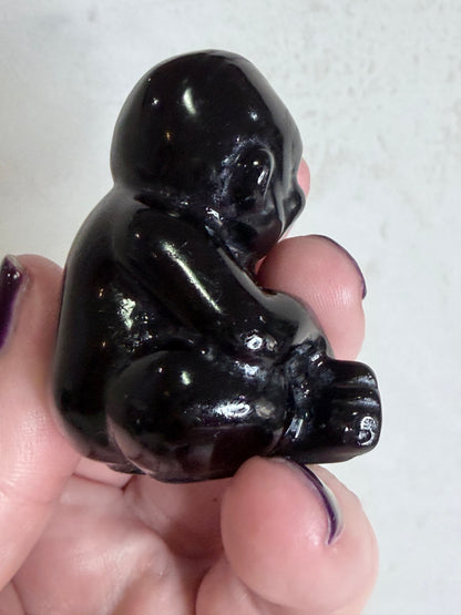 Black Obsidian Monkey Carving 5cm