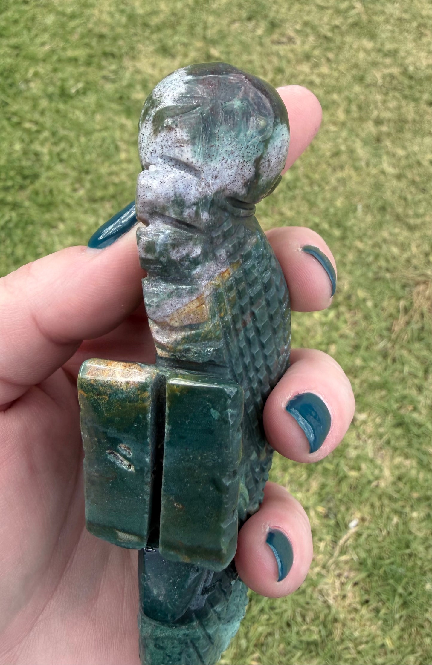 Ocean Jasper Seahorse on Silver Zodiac Stand 17cm on stand