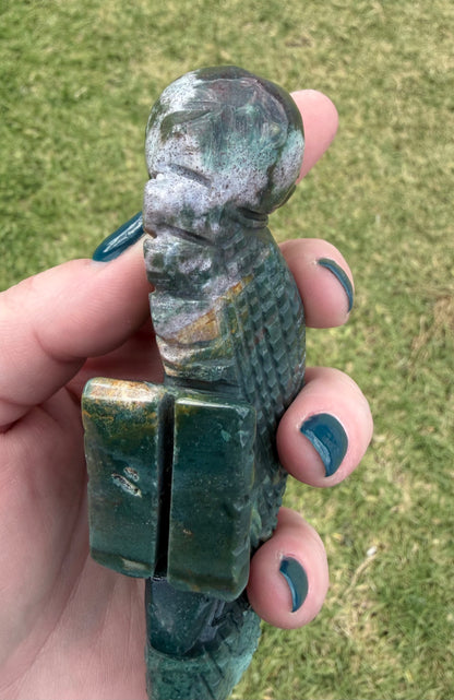 Ocean Jasper Seahorse on Silver Zodiac Stand 17cm on stand