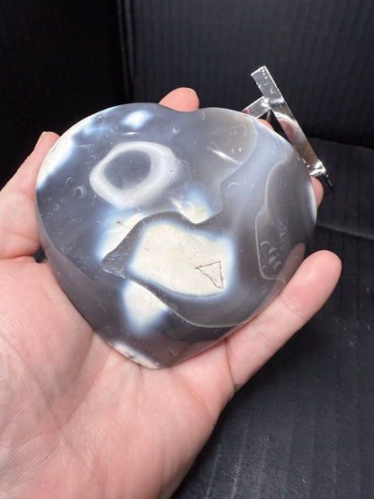 Orca Agate Heart on stand