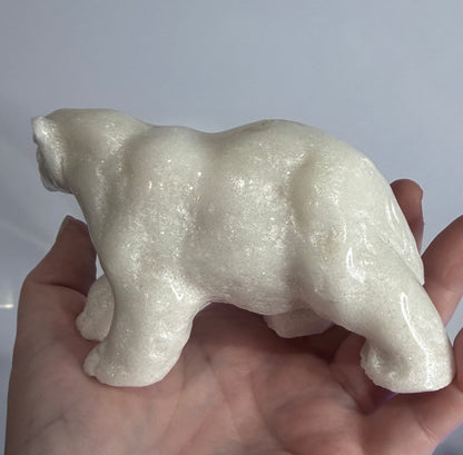 White Jade Polar Bear Crystal Carving – 13 cm | 547 g