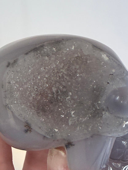 Agate Skull with Sugar Druzy Base – 6.8cm | 165g