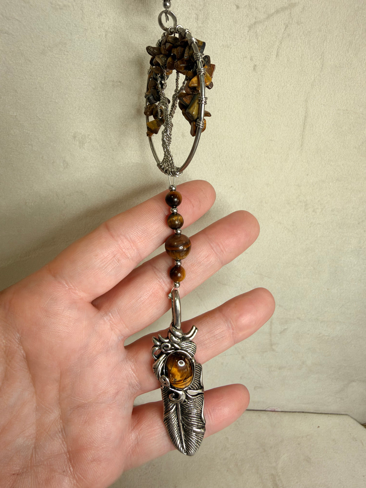 Tiger’s Eye Tree of Life & Feather Wall Hanging – 30cm