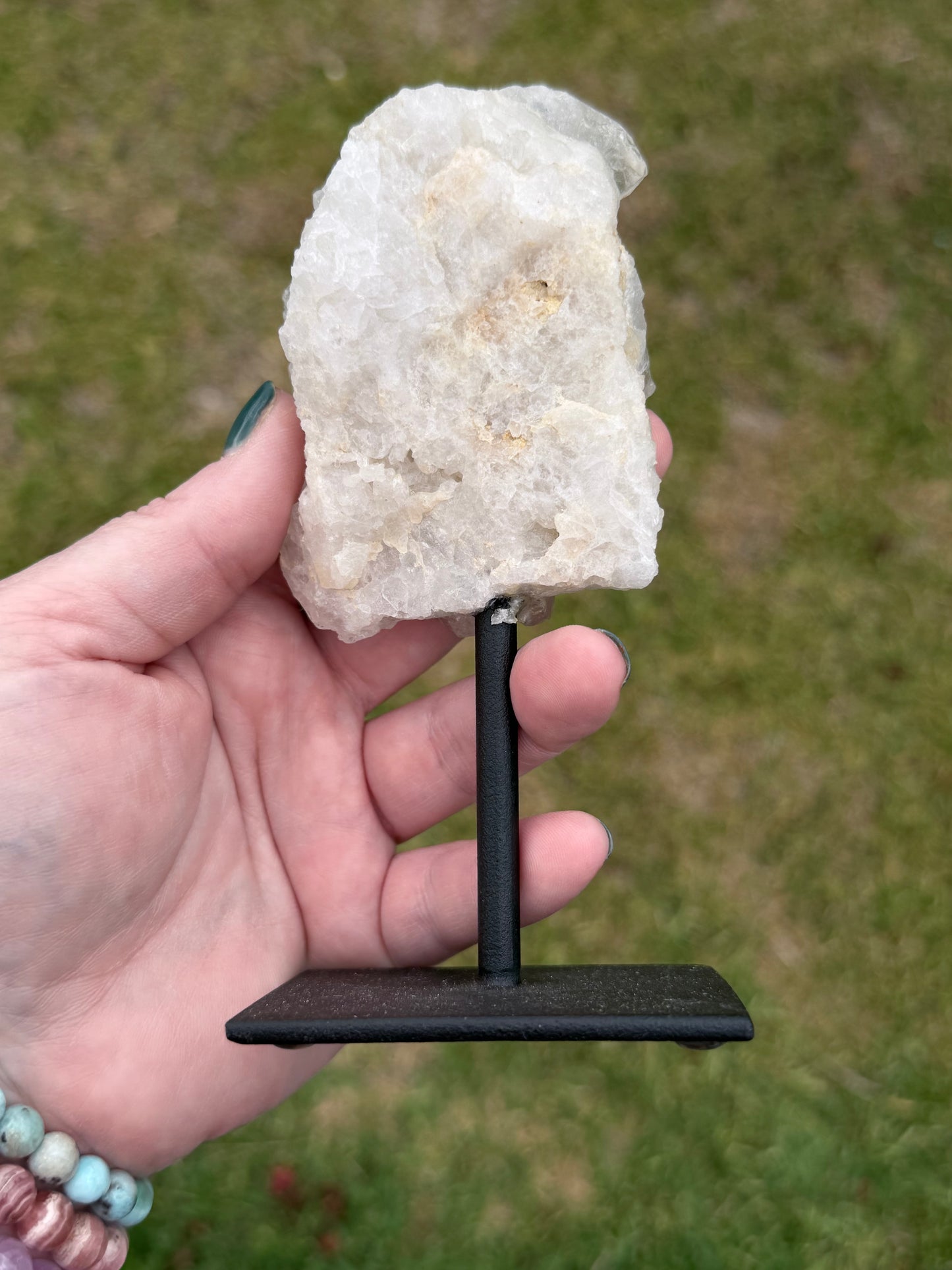 Clear Quartz Cluster on Stand (Brazil) – 308g | 14 × 6cm