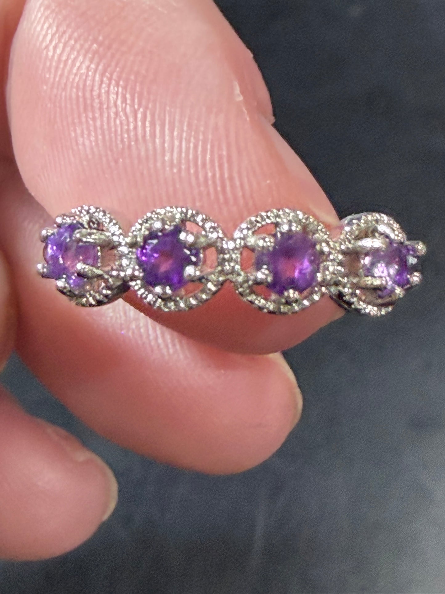 Adjustable Amethyst Four Stone Ring