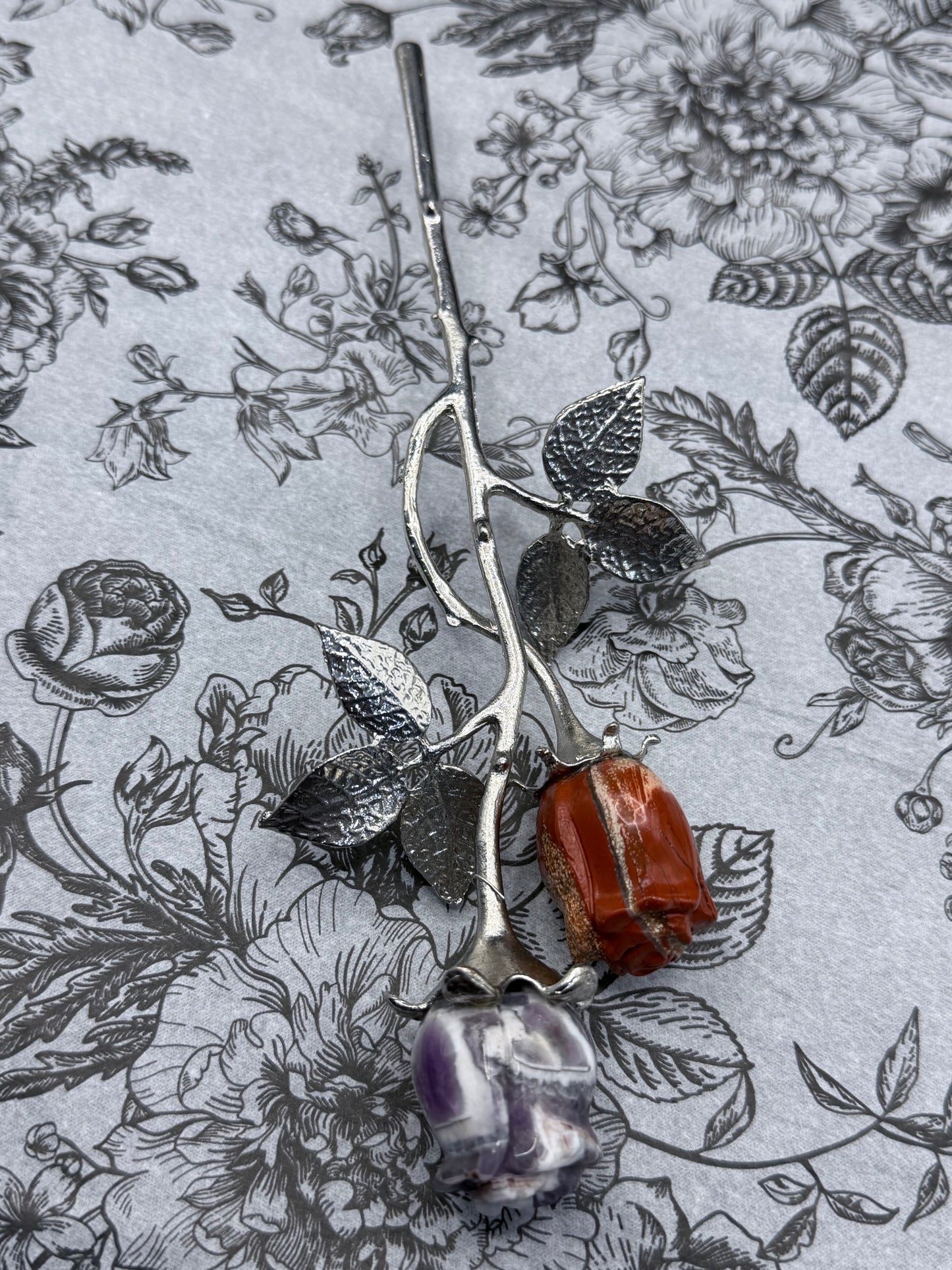 Dream Amethyst & Red Jasper Crystal Double Rose Stem (20cm)