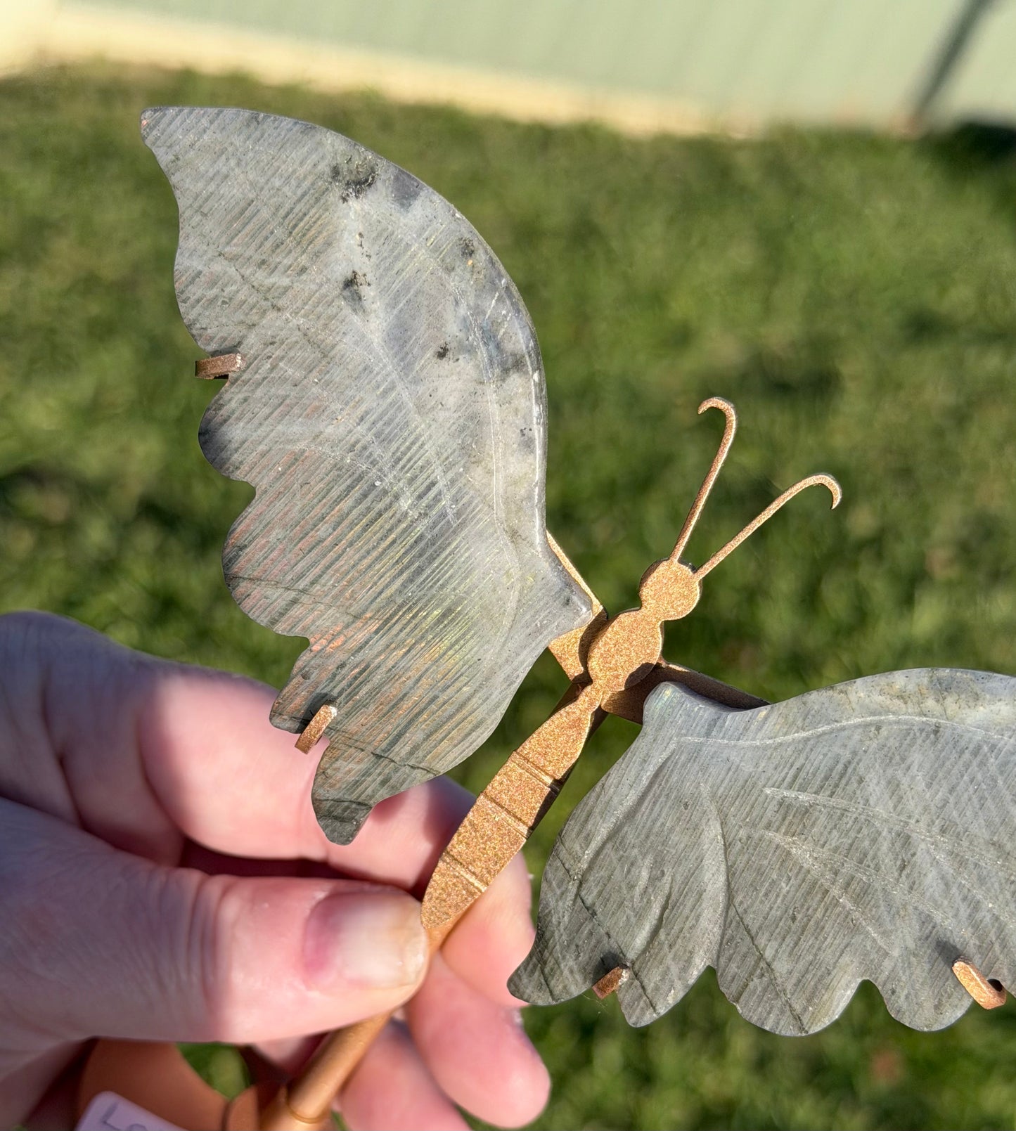 Labradorite Butterfly Crystal Display on Stand – 15 cm