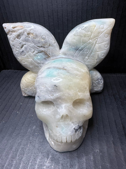 Caribbean Calcite Butterfly Skull Carving | 1.2kg | 14 × 12cm