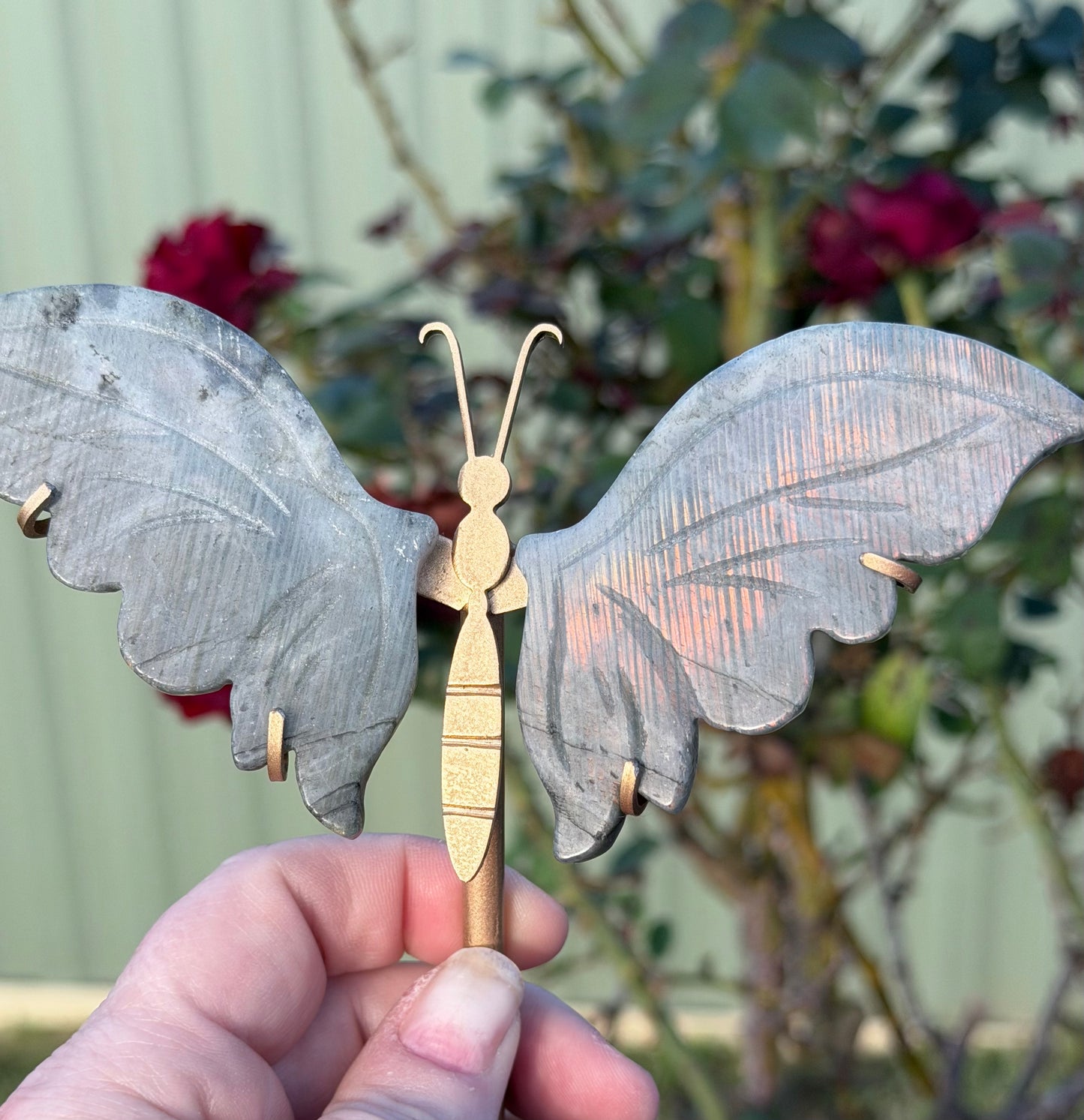 Labradorite Butterfly Crystal Display on Stand – 15 cm