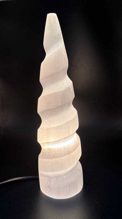 Selenite Spiral Tower Lamp