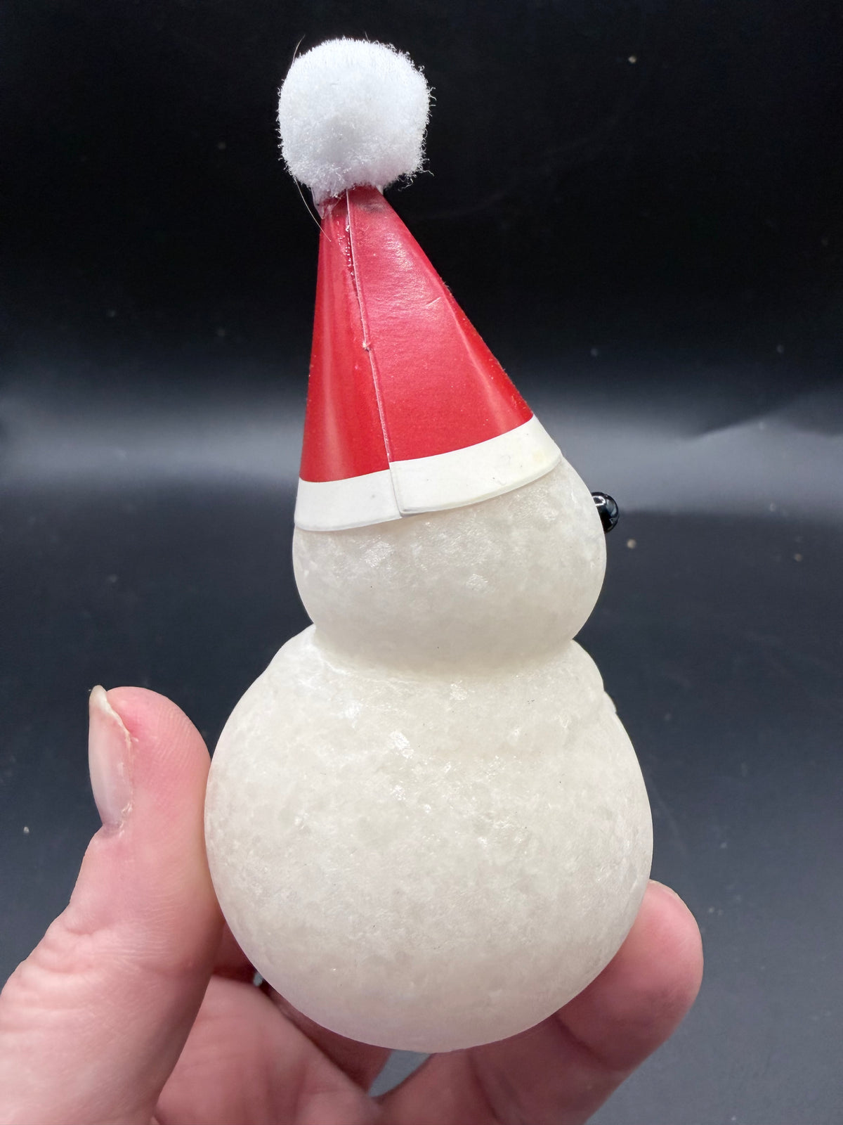 Snowman Sparkling White Marble Carving with Santa Hat – 8 cm