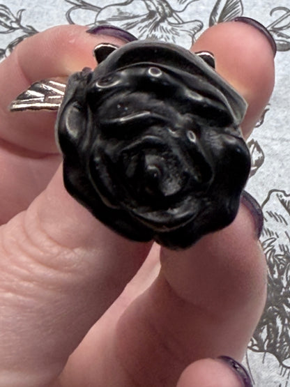 Black Obsidian Rose Carving on Stem (15cm)
