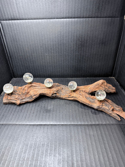 Clear Quartz Sphere Driftwood Display – Comes with 5 High-Quality Spheres