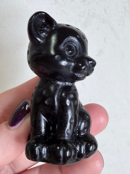Black Obsidian Leopard Cub Carving – 6.2cm