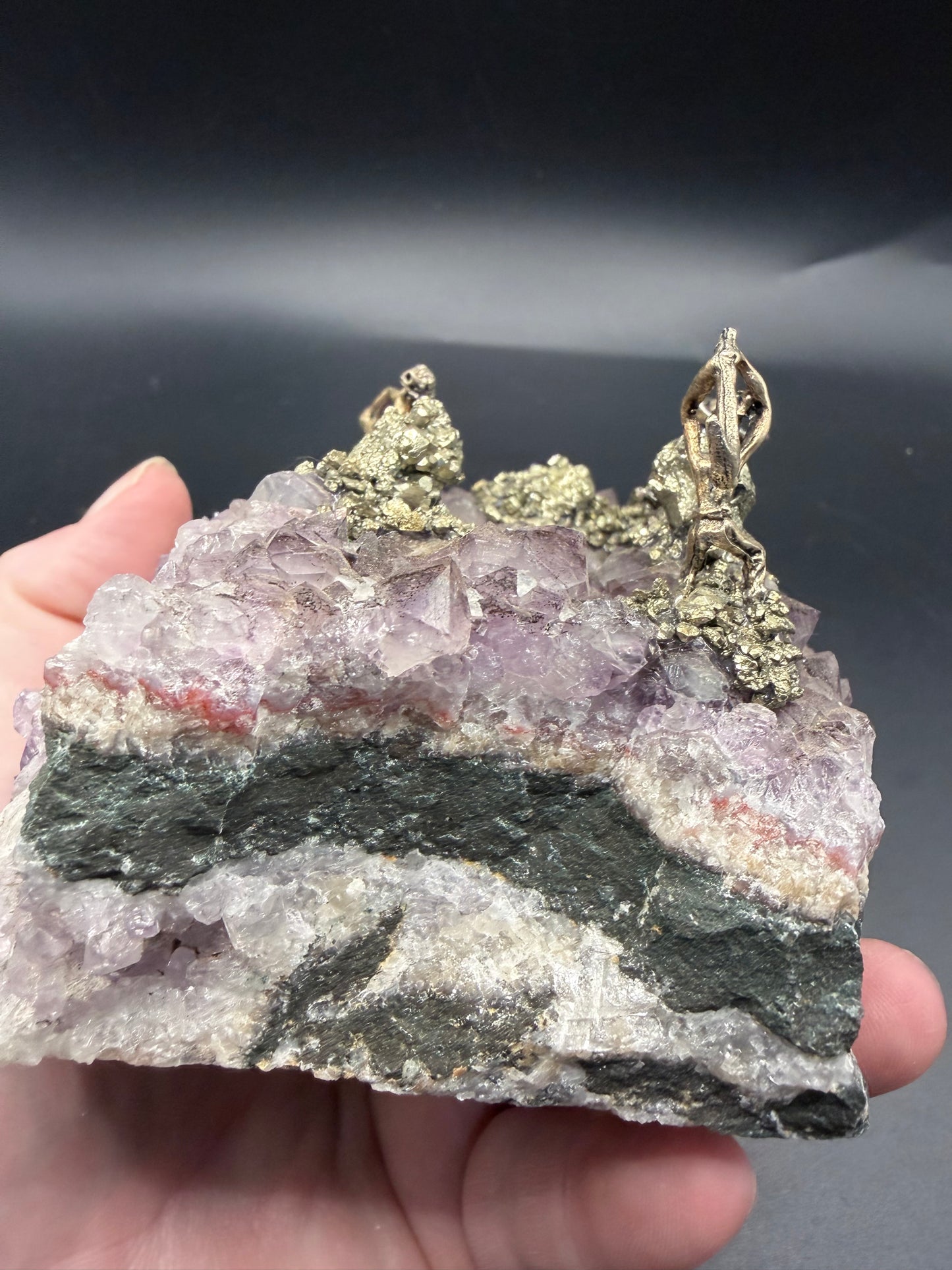 Amethyst Cluster with Pyrite Miner Figures – Collector Specimen