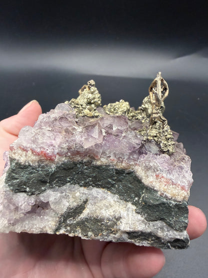 Amethyst Cluster with Pyrite Miner Figures – Collector Specimen