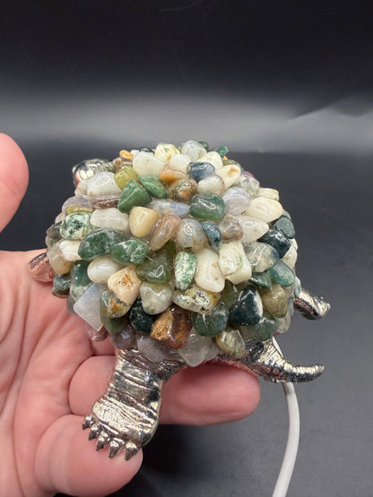 Moss Agate Crystal Turtle Lamp