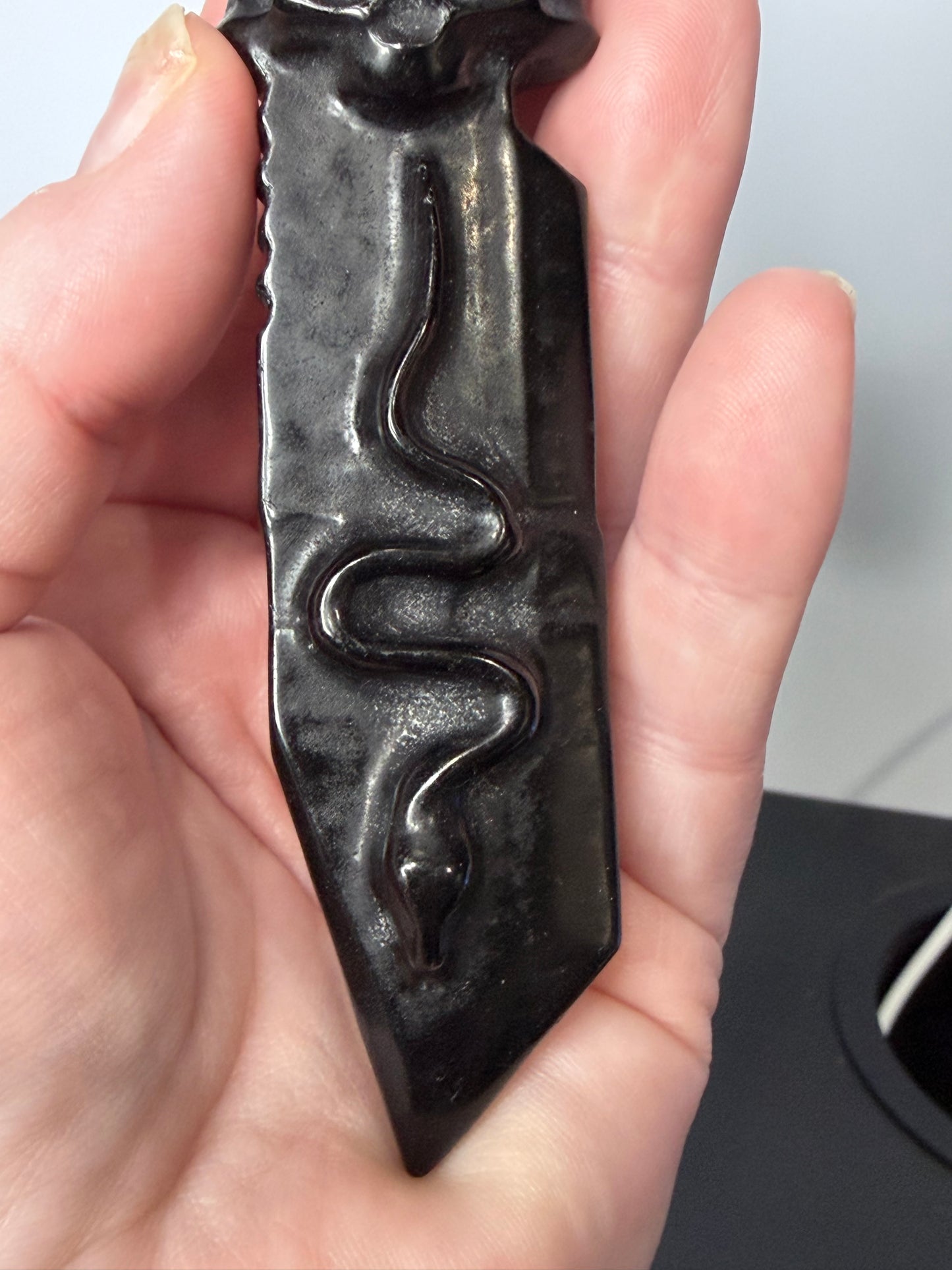 Black Obsidian Skull Dagger with Snake – 15cm
