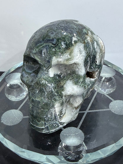 Moss Agate Druzy Skull – 6.5cm 265g