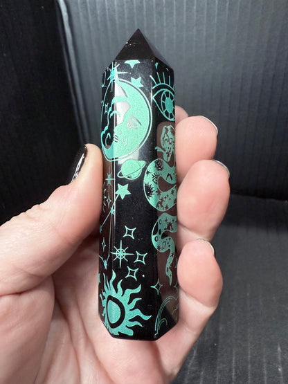 Black Obsidian Tower | 10cm  Green Celestial Design
