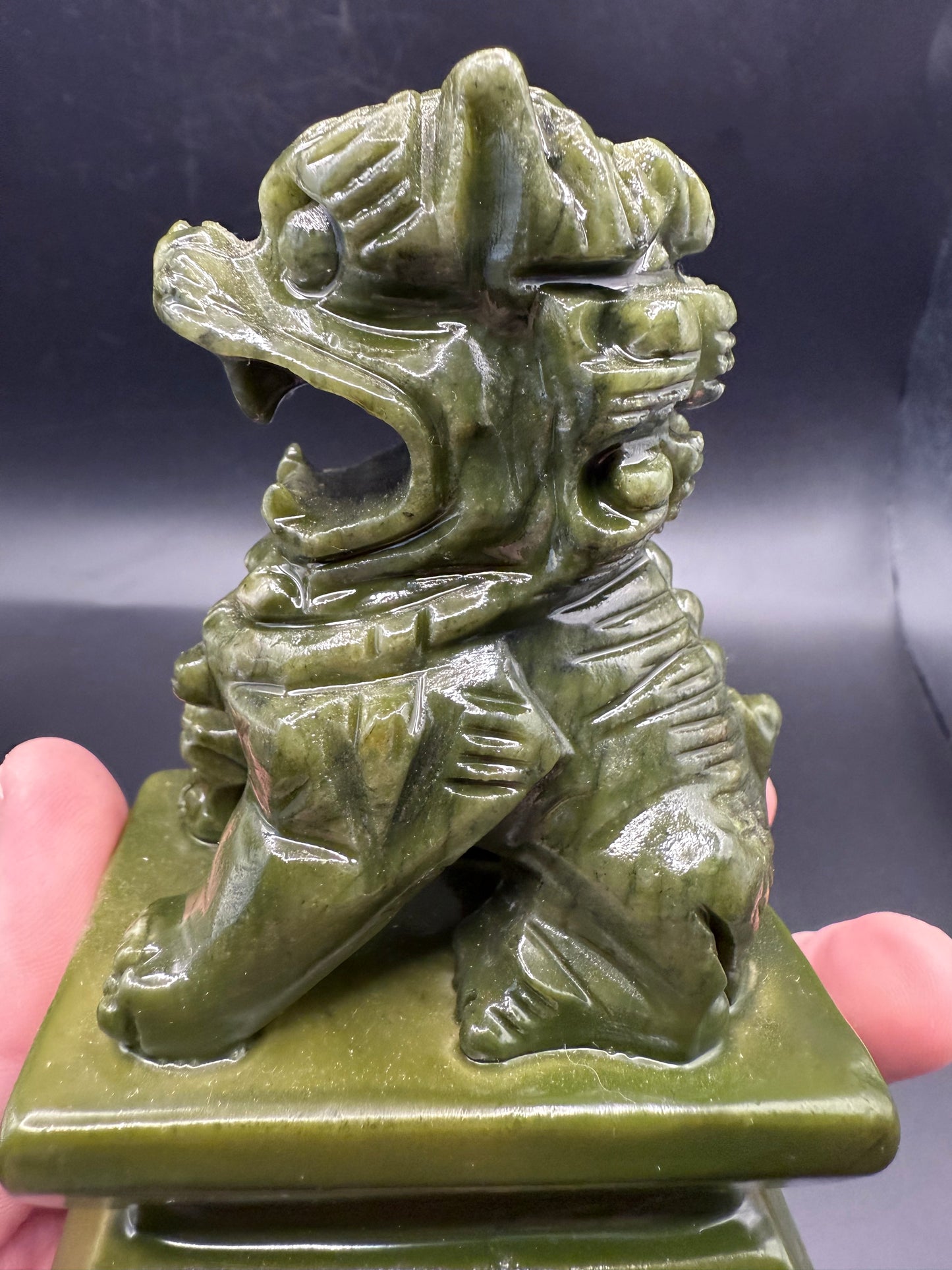 Serpentine (Green Jade) Foo Dogs – Pair