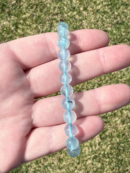 High Quality Aquamarine with Tourmaline Inclusions Bracelet – 8mm - Crystal wonderland By Lisa