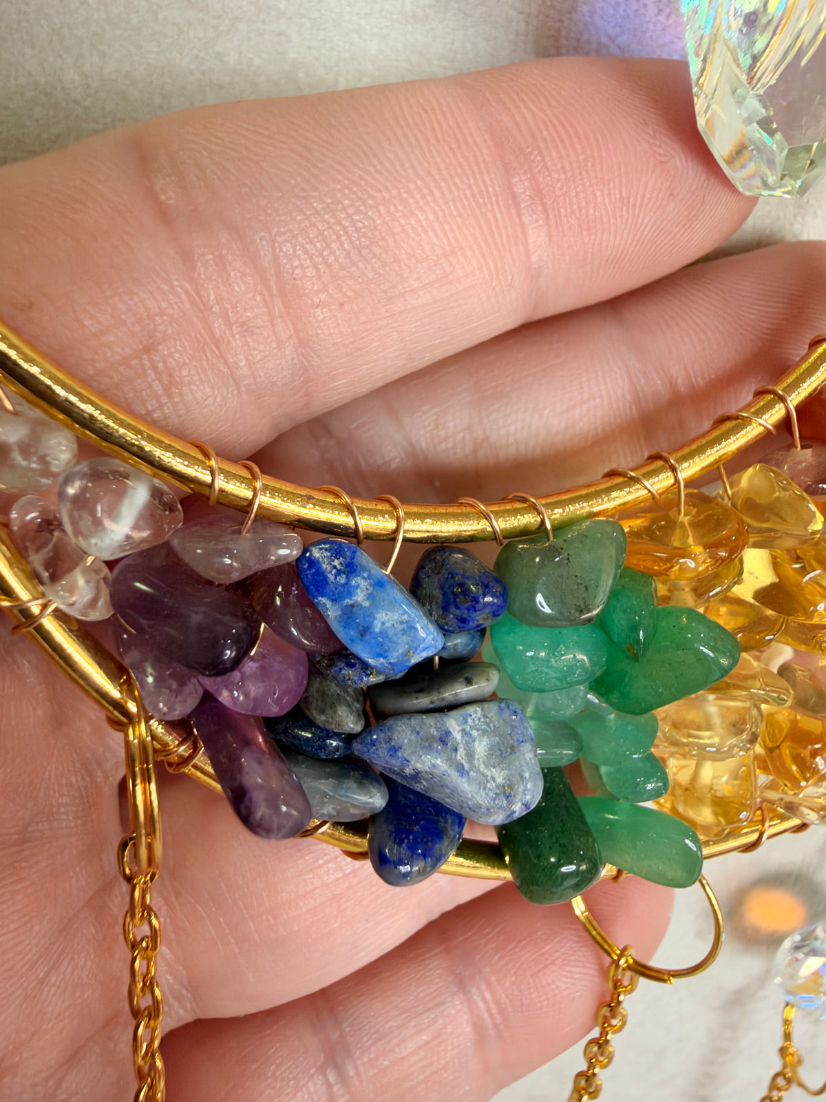7 Chakra Crescent Moon Suncatcher – 35 × 10cm