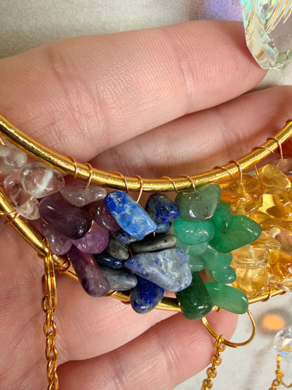 7 Chakra Crescent Moon Suncatcher – 35 × 10cm