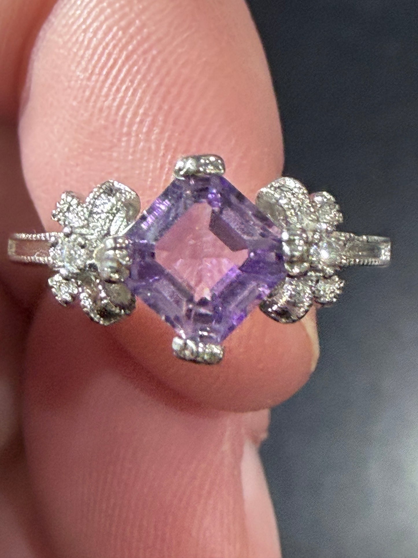 Adjustable Amethyst Floral Ring