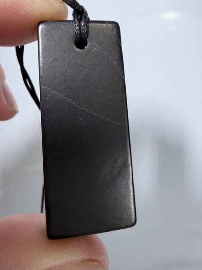Black Shungite Rectangle Pendant Necklace