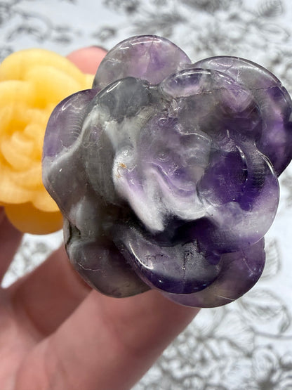 Dream Amethyst & Honey Calcite Crystal Double Rose Stem (20cm)