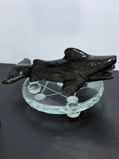 Silver Sheen Obsidian Shark Carving 323g | 17cm