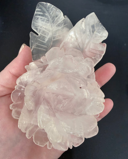 Rose Quartz Rose Carving with Light Base – 14.5 × 8.5 cm | 457g