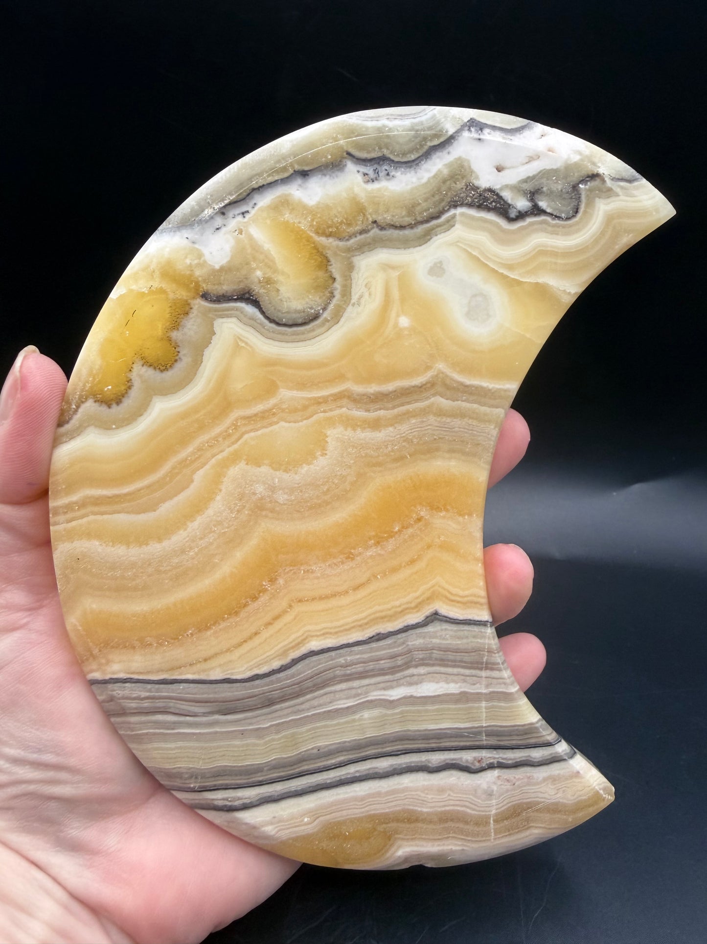 Banded Calcite Moon on Custom Stand