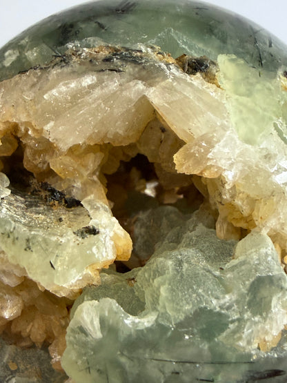 Prehnite with Epidote & Calcite Crystal Cave Sphere C - 5.7cm
