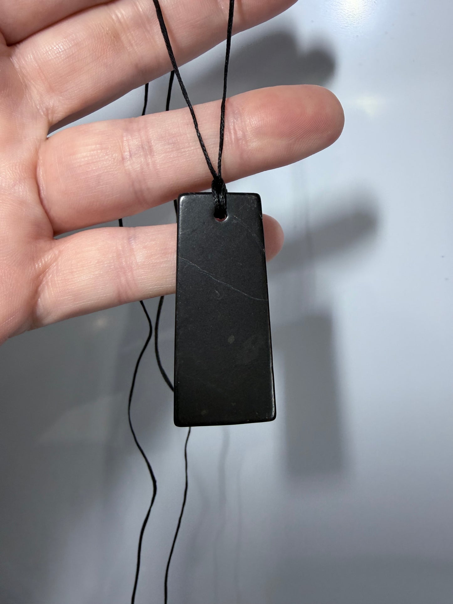 Black Shungite Rectangle Pendant Necklace
