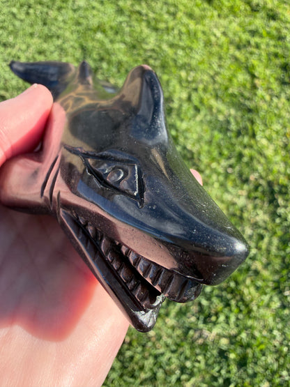 Silver Sheen Obsidian Shark Carving 323g | 17cm