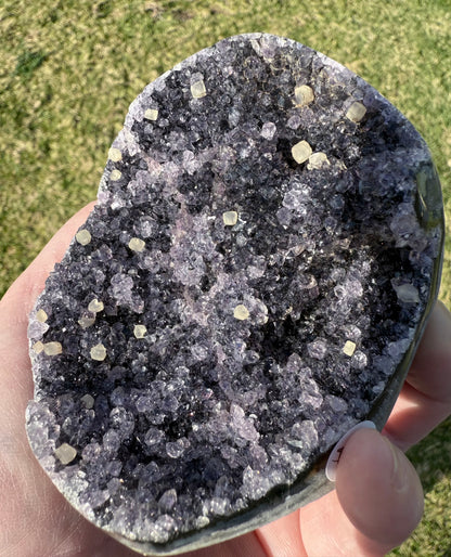 Black Amethyst with Calcite Cubes