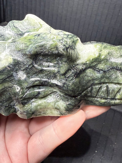 Serpentine Jade Dragon Head | 757g | 13 × 10cm
