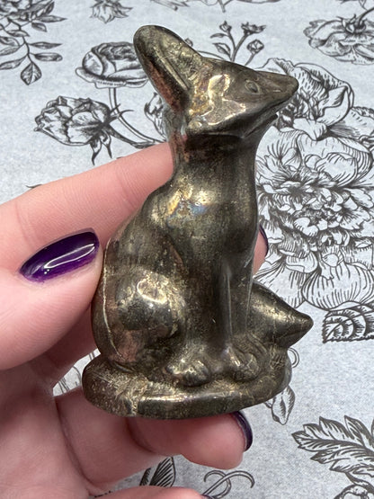 Pyrite Fox Carving (Polished) — 120g | 6.5cm