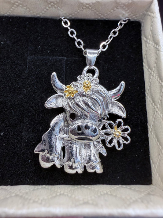 Silver-Plated Highland Cow Necklace