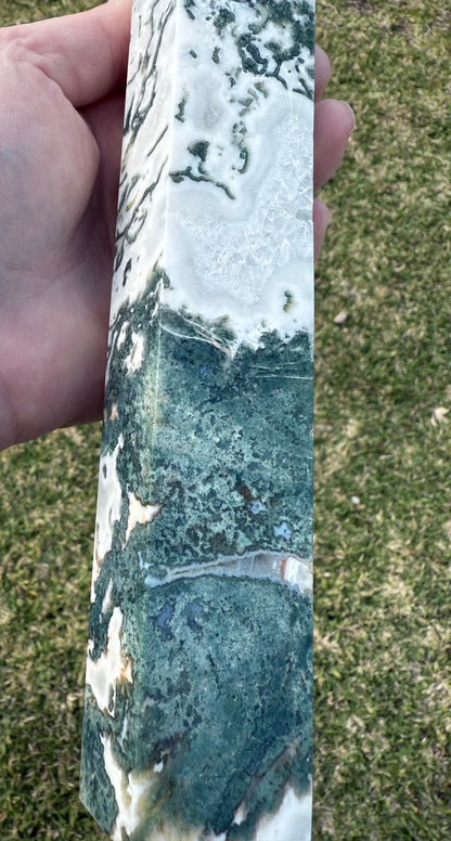 Extra Large Moss Agate Tower with Druzy 35cm 1.4kg