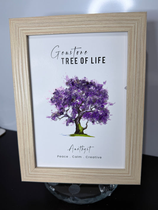 Amethyst Gemstone Tree of Life Framed Crystal Art | 15 x 20cm