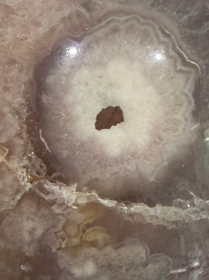 Premium Flower Agate Sphere with Druzy & Crystal Garden – 7 cm | 445g