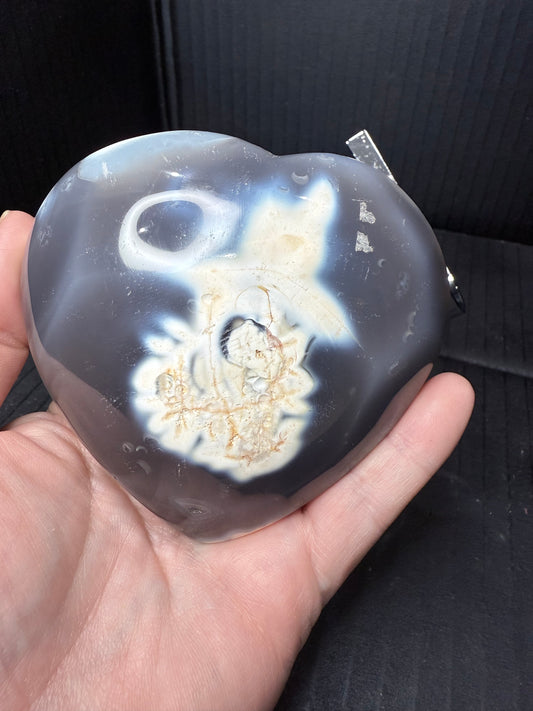 Orca Agate Heart on stand