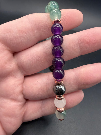Amethyst • Green Fluorite • White Jade • Hematite Bracelet – 8mm