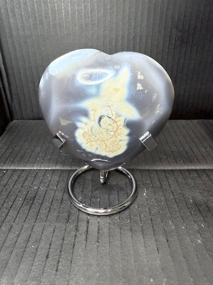 Orca Agate Heart on stand