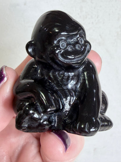 Black Obsidian Monkey Carving 5cm