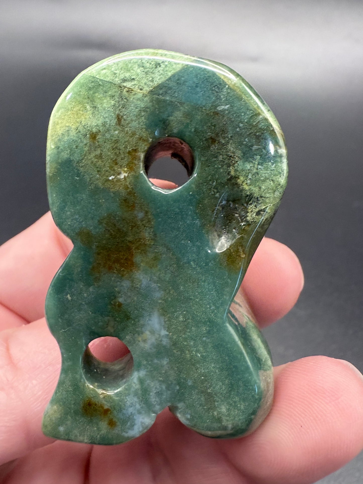 Moss Agate Snake Carving
