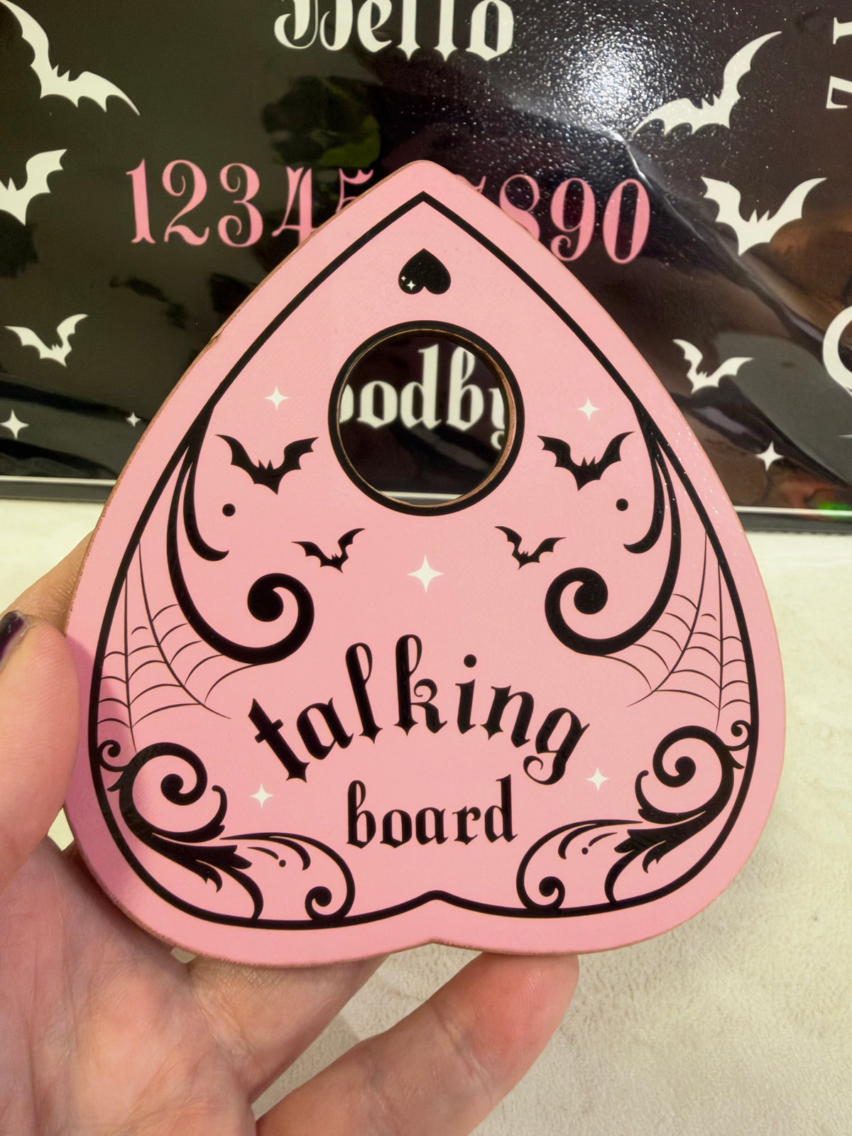 Pretty Deadly Pink & Black Ouija Style Talking Board with Planchette – 39cm